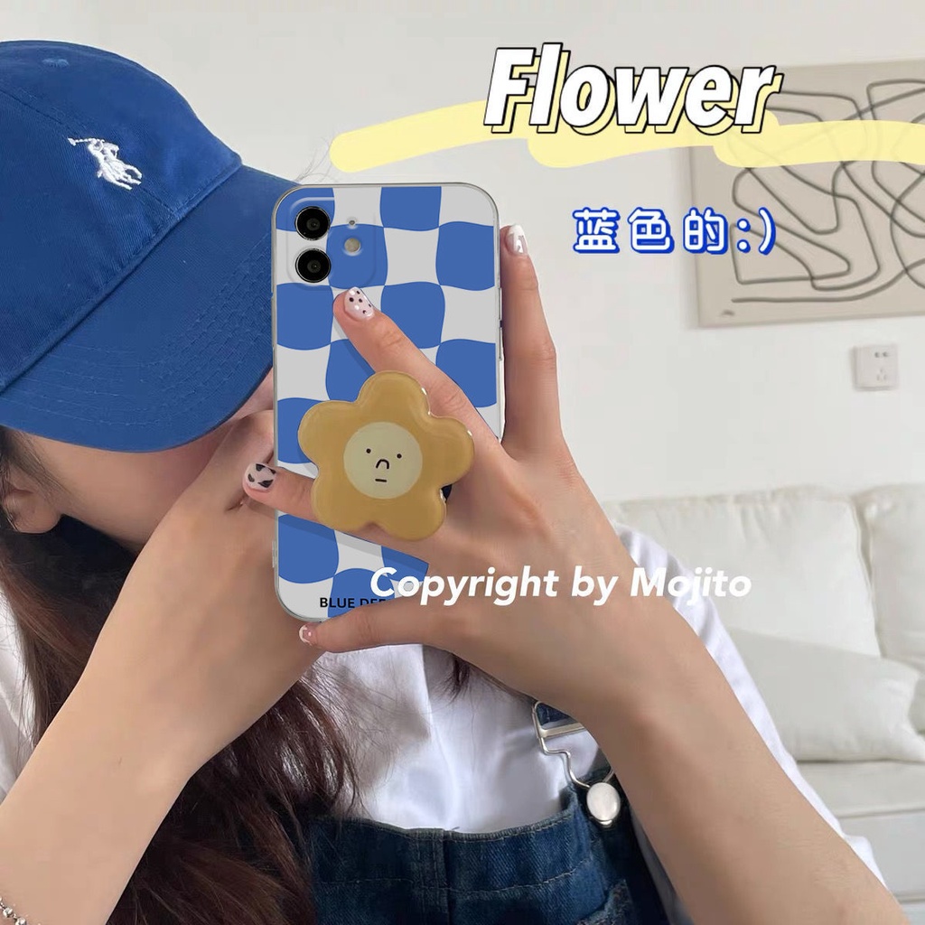 Ốp Điện Thoại Họa Tiết Caro Màu Xanh Dương Có Giá Đỡ Cho Iphone 12Promax 11/13 xs xr 7p 8 6s