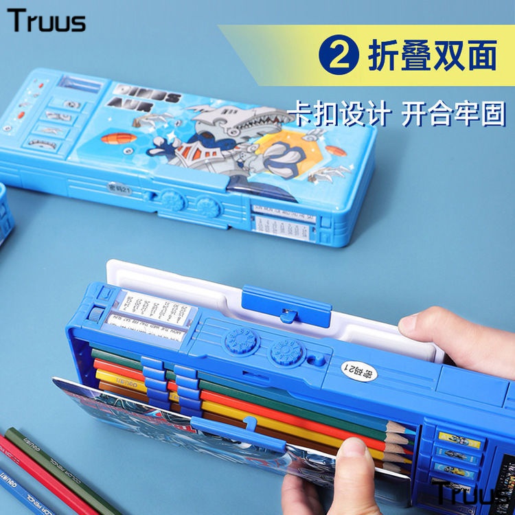 Túi Đựng Bút Chì 1 / 6 Ngăn Bằng Nhựa Thiếc Hai Lớp Đa Năng Cho Học Sinh Tiểu Học Nam Nữ