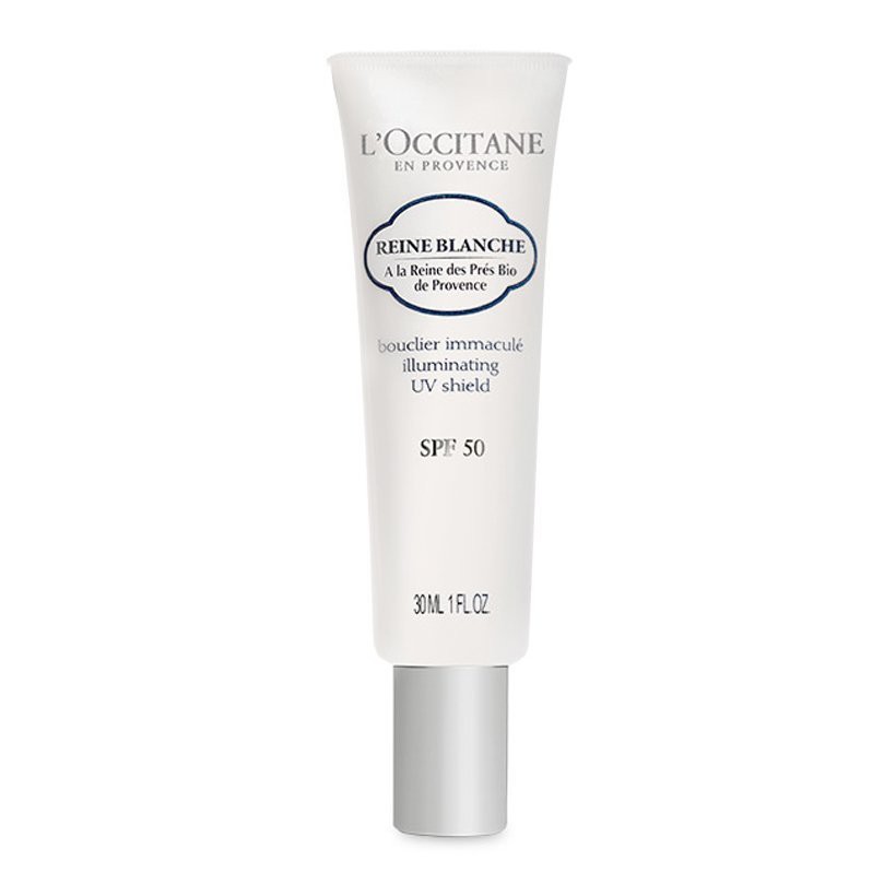 Kem chống nắng L'occitane trắng da Trân Châu Mai SPF50 30ml/Reine Blanche Illuminating Uv Shield Spf50 30ml