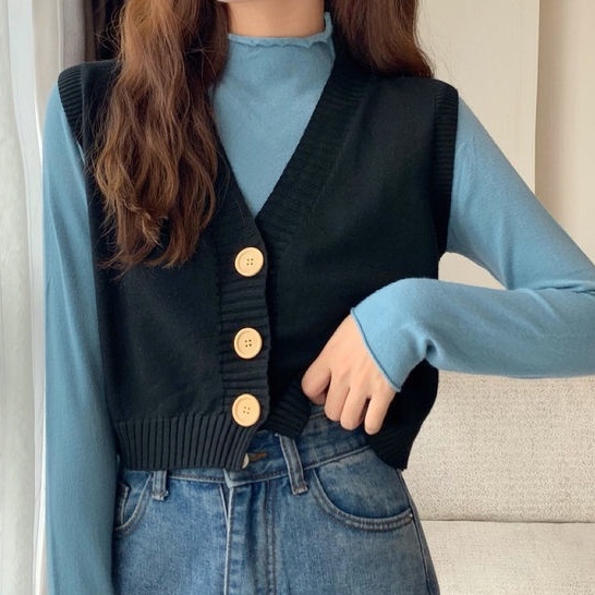 Áo Len Cardigan Không Tay Cổ Chữ V Dáng Ngắn Phong Cách Mới Cho Nữ