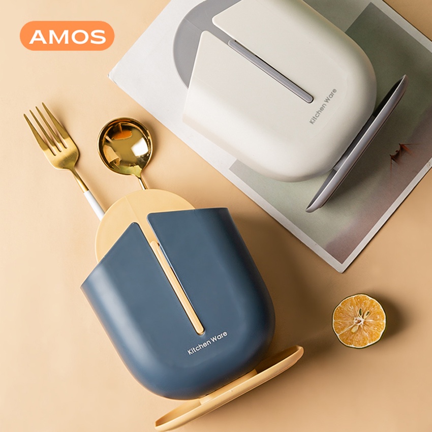 Hộp đựng đũa muỗng AMOS 4 ngăn cao cấp, Khay đựng thìa đũa chống ẩm ướt