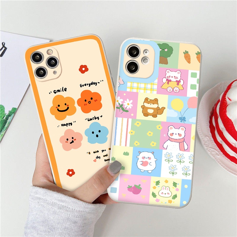 Ốp lưng iphone 13 pro max họa tiết hoa và động vật dễ thương viền vuông 13 12 11 Pro XS Max XR SE 2020 X 7plus 8 6S Plus