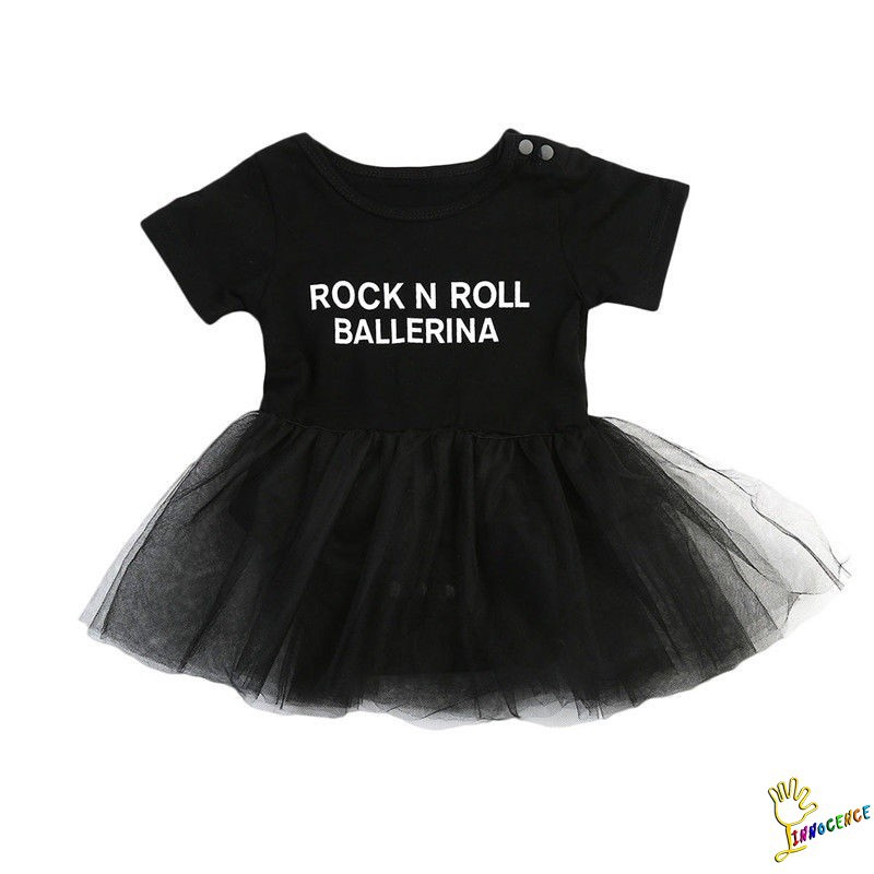 ❤XZQ-Letter Print Infant Baby Girl Tulle Rock N Roll Romper Dress Bodysuit Outfit Set