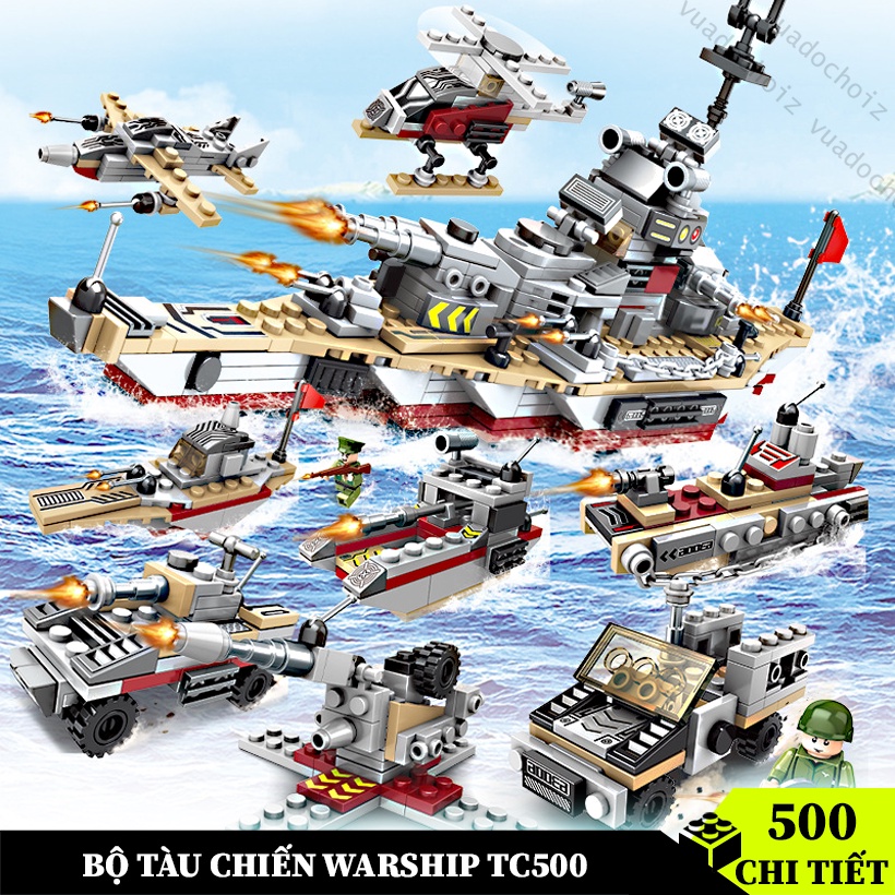 Đồ chơi logo lắp ráp Tàu Chiến WARSHIP 505 chi tiết đồ chơi cho bé trai lắp ghép mô hình Máy bay chiến đấu