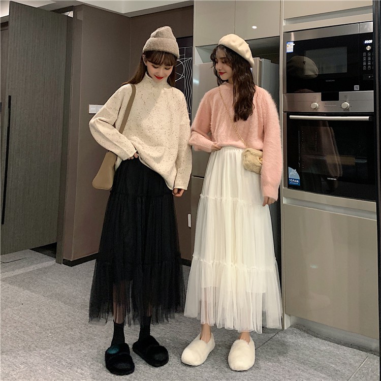 Xiaozhainv Chân váy chiffon dáng dài lưng cao màu trơn thời trang phong cách Hàn Quốc | BigBuy360 - bigbuy360.vn