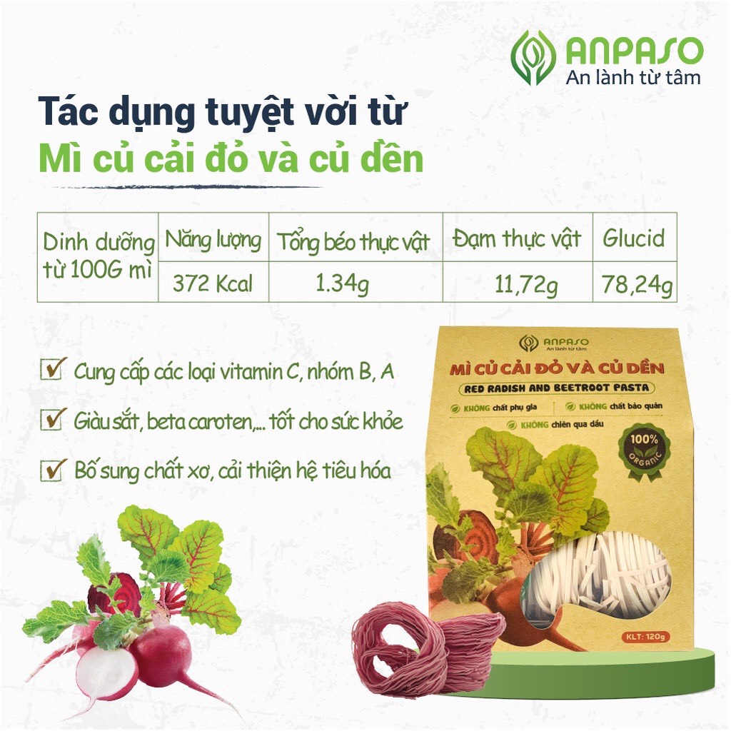 [Giao Hoả Tốc HCM] Mì Hữu Cơ Giảm Cân Organic Rau Củ Cải Đỏ Và Củ Dền Anpaso, Mì Củ Nghệ 120Gram