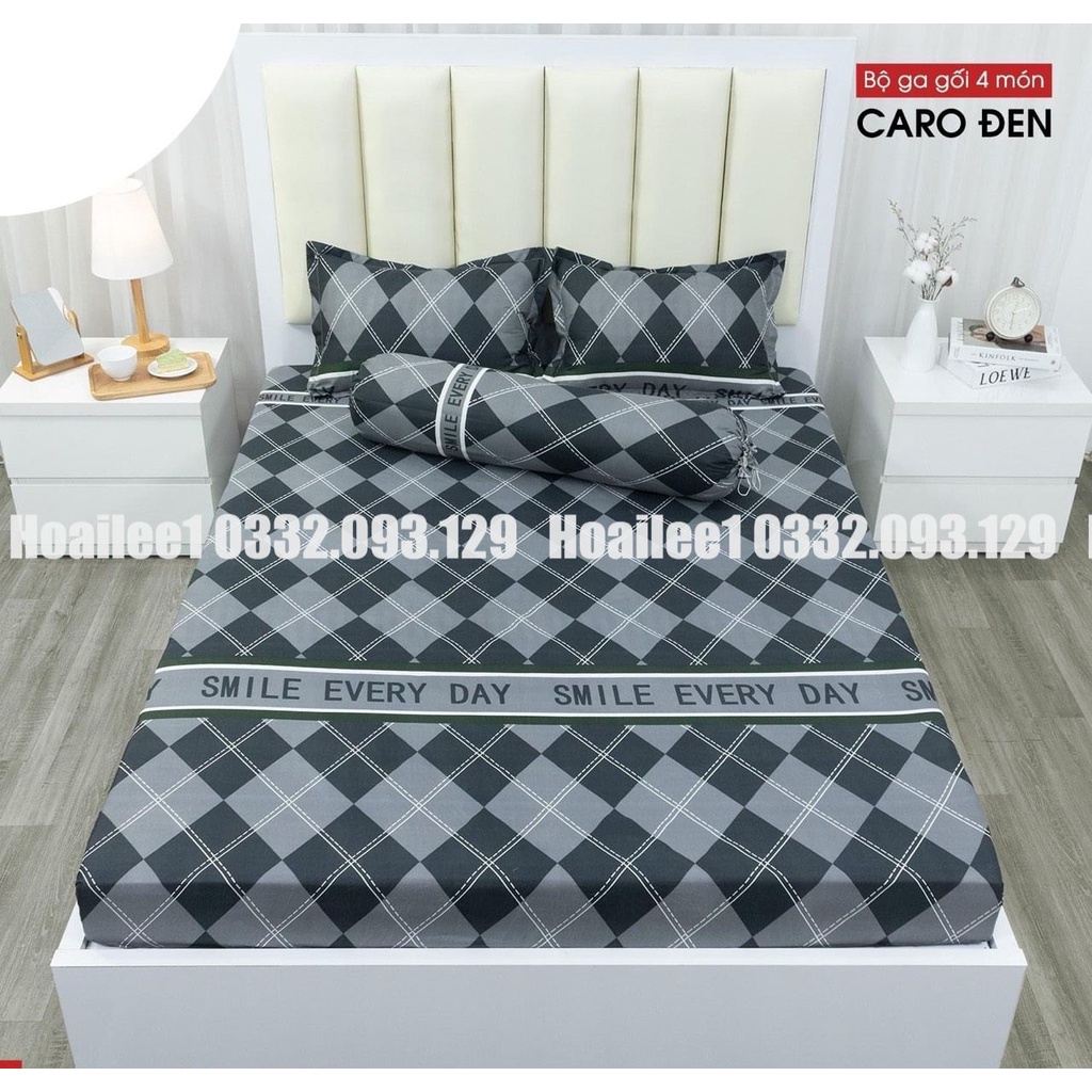 [4 món] Bộ ga gối cottong poly bò sữa trắng ga trải giường bò sữa đủ kích thước m6 m8 2m
