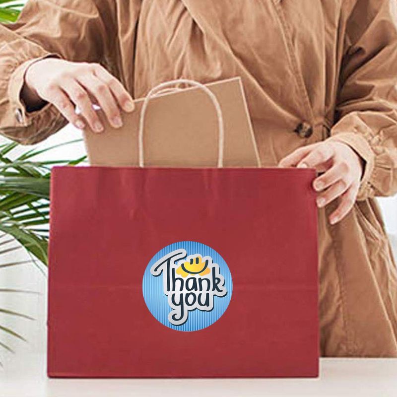 Cuộn 500 miếng dán chữ THANK YOU màu xanh mặt cười gói hàng, gói quà, gói bánh, trang trí tiện dụng