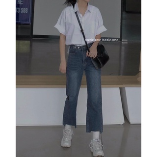 Quần jeans nữ ống đứng rách gấu quần bò ống rộng màu new