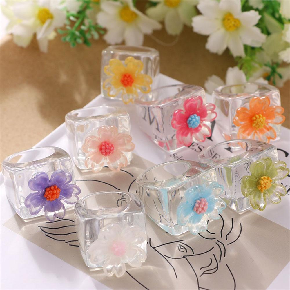 FORBETTER Nhẫn Hình Hoa Trong Suốt Phong Cách Vintage Thời Trang
