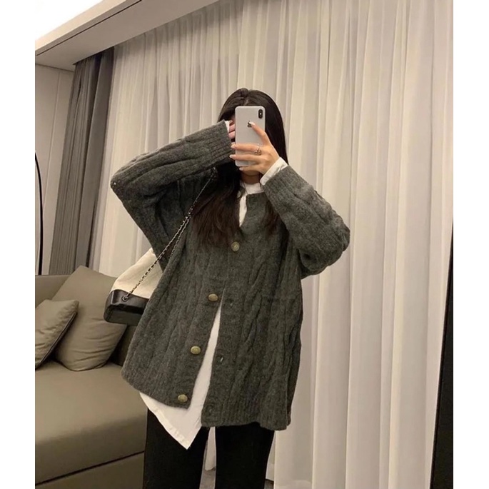 Áo khoác len màu xám tro xinh xắn