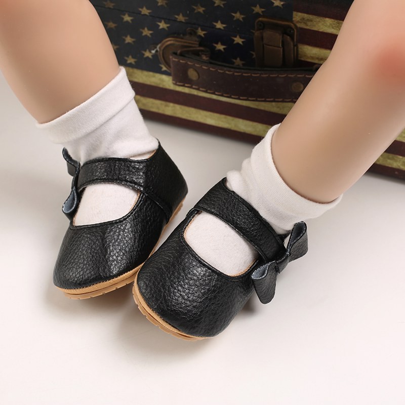 Giày Da Pu Mềm Mại, Chống Trượt, Có Gắn Nơ Dễ Thương Cho Bé Gái