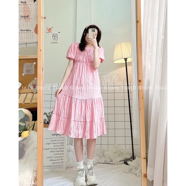 Váy suông nhún dáng dài ulzzang Tia19. Đầm xuông dáng xoè