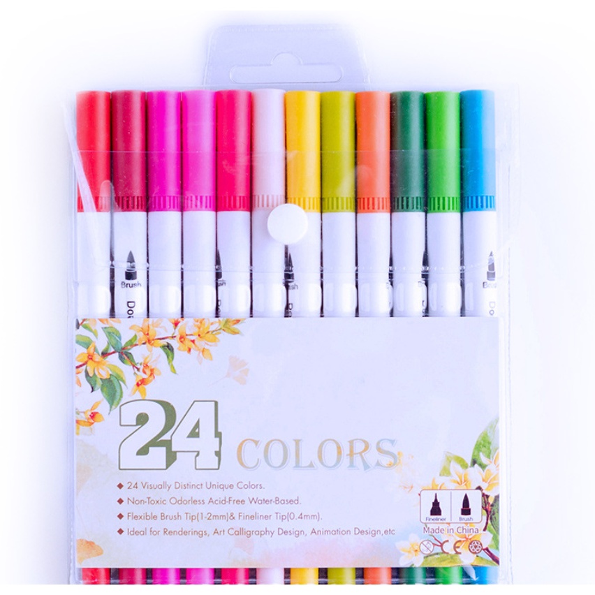 Bút màu dạ 2 đầu Thân trắng Double head túi nhựa trong cao cấp