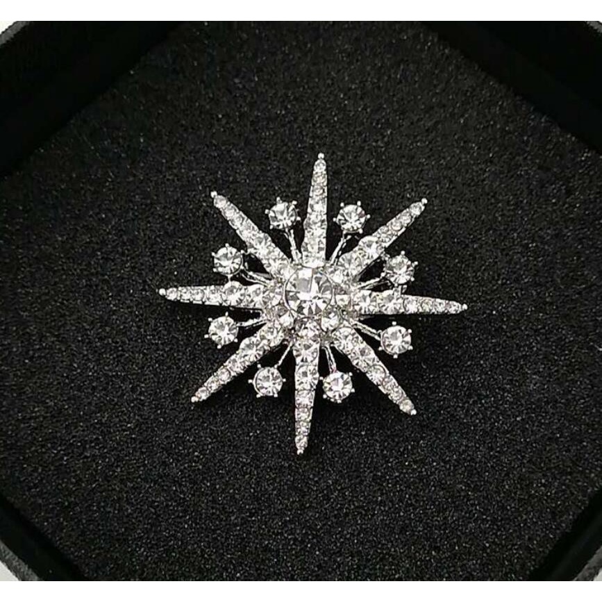 Ghim Cài Khăn Choàng Lụa Hình Bông Tuyết Ngôi Sao Bát Giác Màu Vàng Kim Phong Cách Dongdaemun Corsage Cá Tính Dễ