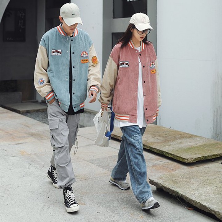 Áo Bomber nhung tăm, Áo Khoác Jacket thêu hình cầu vồng Unisex form rộng thích hợp cho cả nam và nữ RÔ STORE AK07