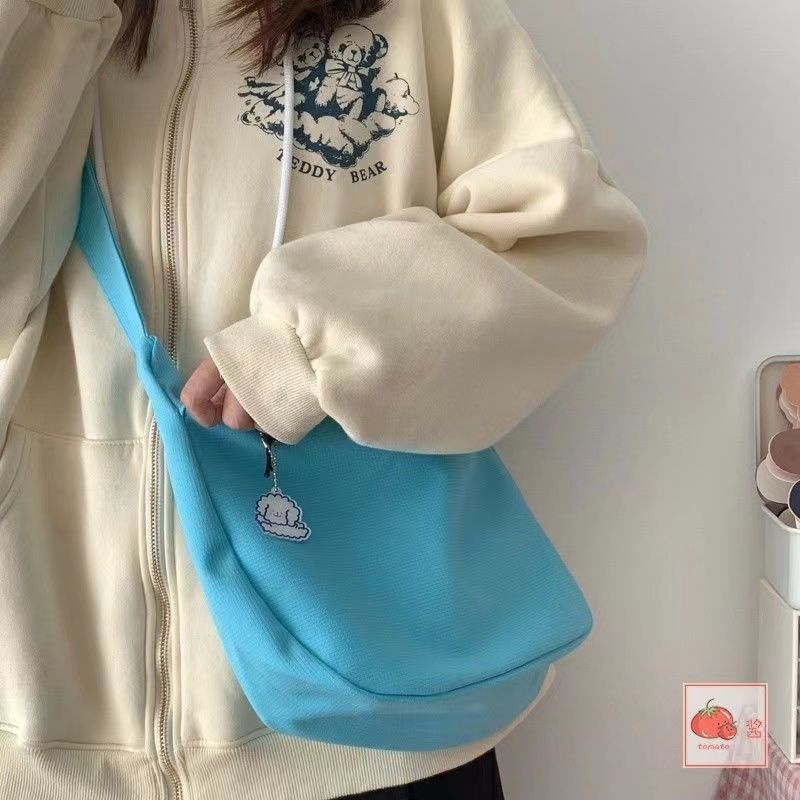 Túi Đeo Chéo Một Bên Vai Màu Sắc Đơn Giản Phong Cách Harajuku Nhật Bản