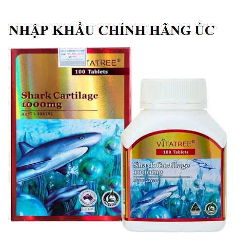 Sụn Cá Mập Vitatree SHARK CARTILAGE 1000mg Nhập khẩu ÚC - Lọ 100 Viên -Dưỡng chất phục hồi mô sụn khớp.