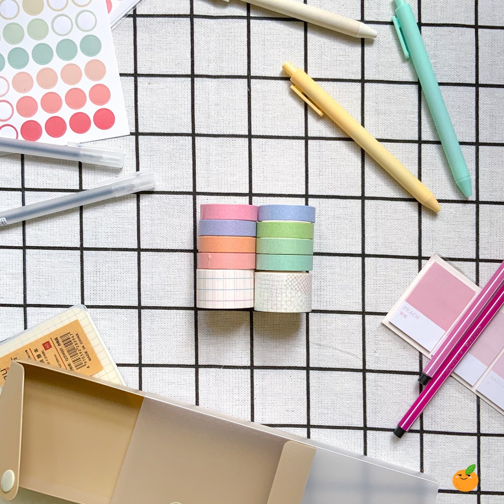Set 10 băng keo trang trí sổ Bullet Journal, sổ Dot Grid,... [Washi Tapes] (Ảnh thật shop tự chụp)