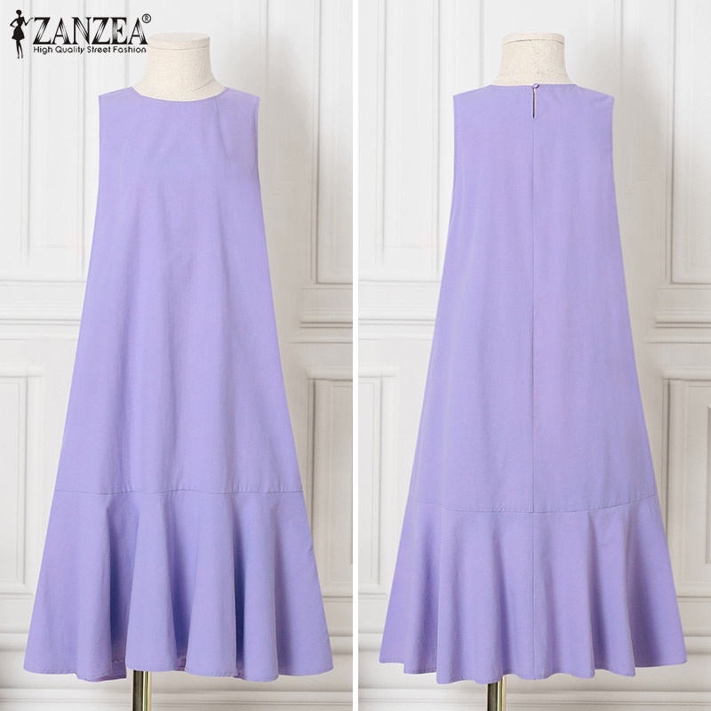 Zanzea Đầm Nữ Cộc Tay Cổ Tròn Form Rộng Thời Trang Hàn