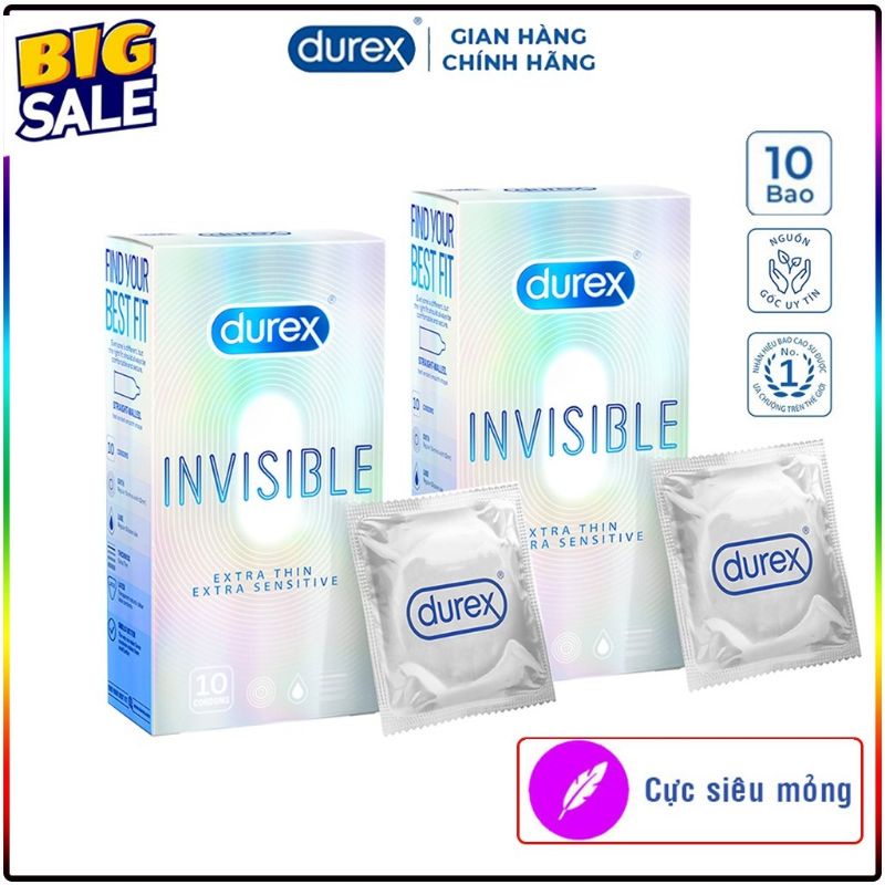 Bao cao su BCS durex invisible 10 bao / hộp. sIEU MONG [trắng mã 002 ]