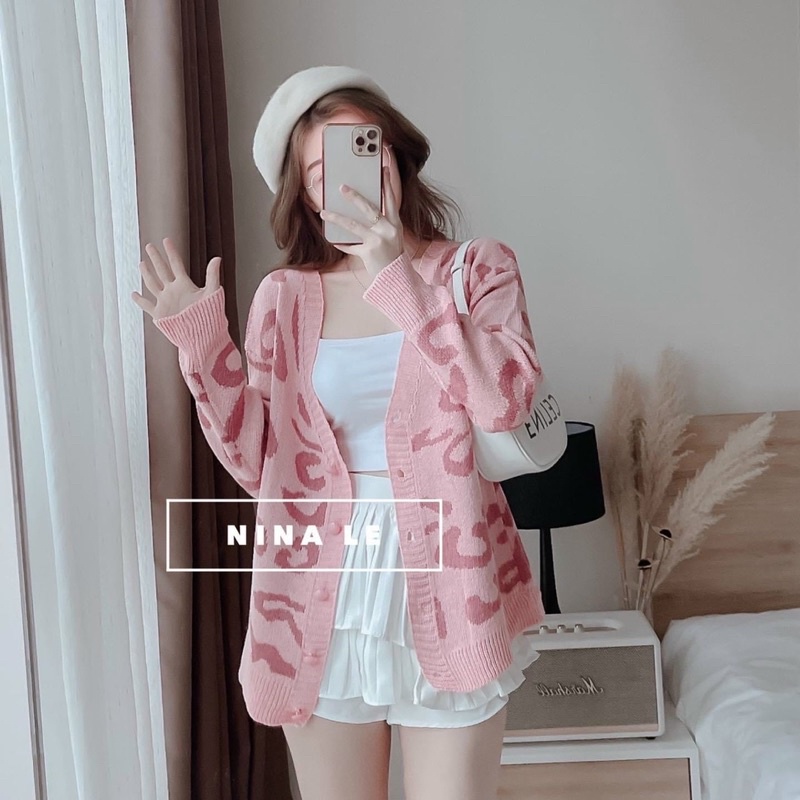 Áo cardigan hoạ tiết da báo hàng đẹp Quảng Châu