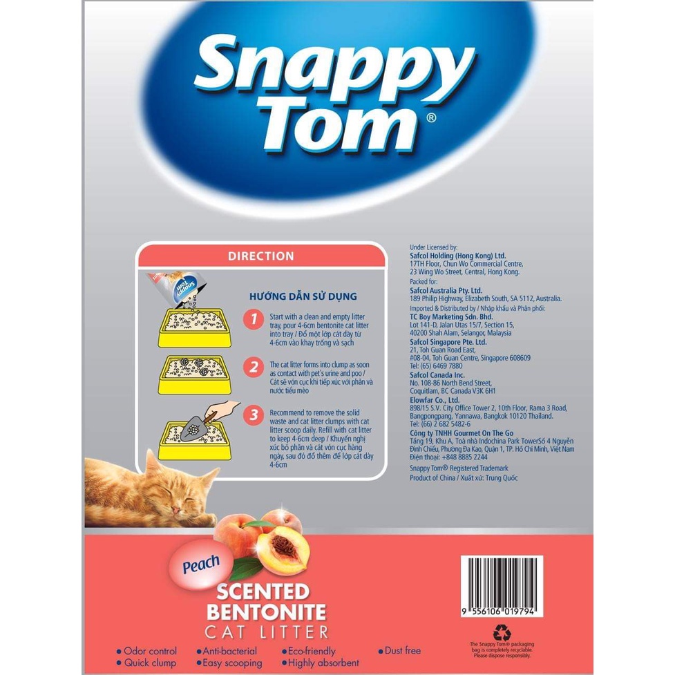 Cát Đất Sét Snappy Tom 5L, Cát Vệ Sinh Cho Mèo 4kg Khử Mùi An Toàn Cho Thú Cưng Ít Bụi Hạt Nhỏ Thấm Hút Tốt