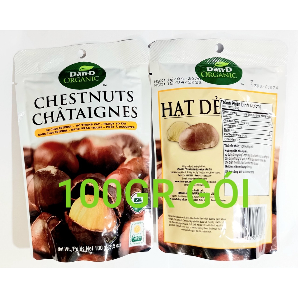 hạt dẻ Dan_D oragnic chesnut 100 gr gói  (đã tách vỏ) ăn liền