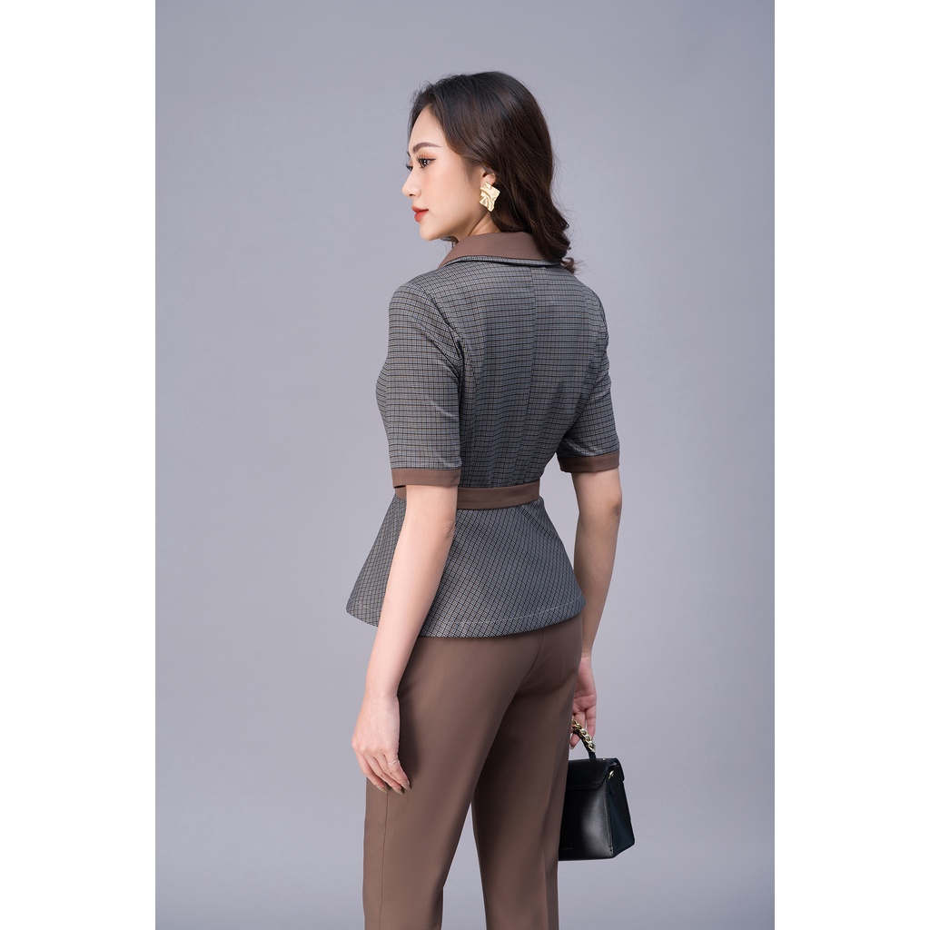 Sét Bộ Nữ Công Sở Cao Cấp LUPERI LFSB499 Áo Cộc Tay Phối Đai Kết Hợp Quần Dài