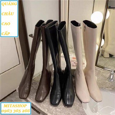 Bốt đùi nữ, boots đùi nữ da lì MITASHOP mã BODU44 gót 6cm - Hàng QCCC