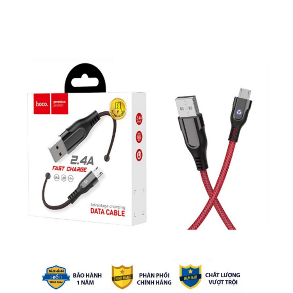 Cáp và truyền dữ liệu cổng microUSB Hoco U54 2.4A dài 1.2A (hỗ trợ QC3.0 và có đèn báo sạc)