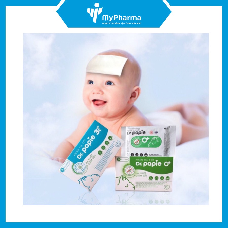 Khăn hạ sốt Dr. Papie 0+ - hạ nhiệt giảm sốt (5 túi x 5 khăn)