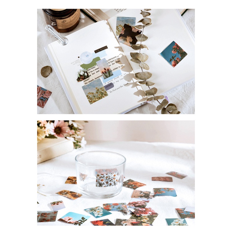 Set 46 miếng dán hình hoa trang trí sổ tay xinh xắn nghệ thuật