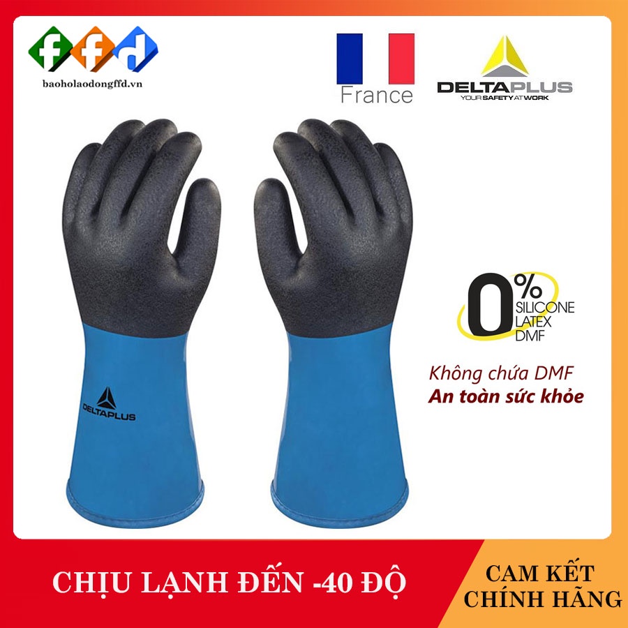 Găng tay chịu lạnh Deltaplus VV837, bao tay chống lạnh -40 độ C, chống hóa chất, phủ Nitrile chống trượt, linh hoạt cao