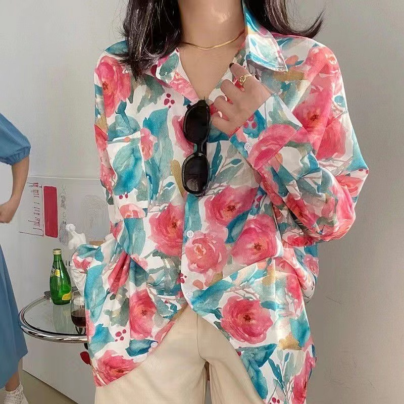 Áo Sơ Mi Nữ Dài Tay In Hoa Phong Cách Hàn Quốc Baju Baju Wanita Lengan Panjang Hàng Mới Có Sẵn