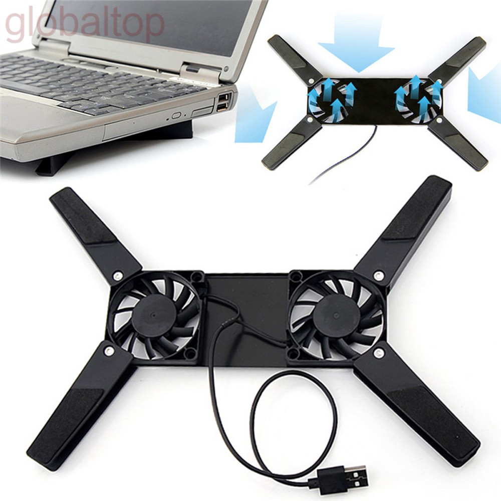Laptop Desk Support Dual Cooling Fan Notebook Computer Stand Foldable USB Rack Holder Black