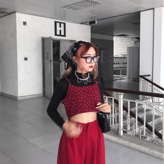 Áo 2 dây chấm bi đan dây lưng