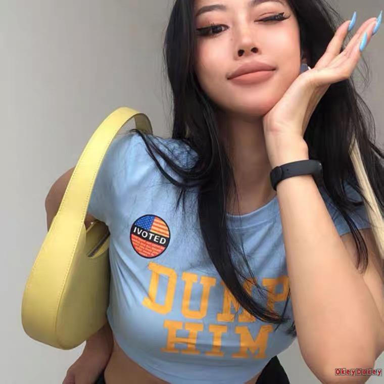 Áo Thun Mùa Hè Ôm Dáng Cổ Tròn Tay Cộc In Chữ Gợi Cảm Cho Nữ