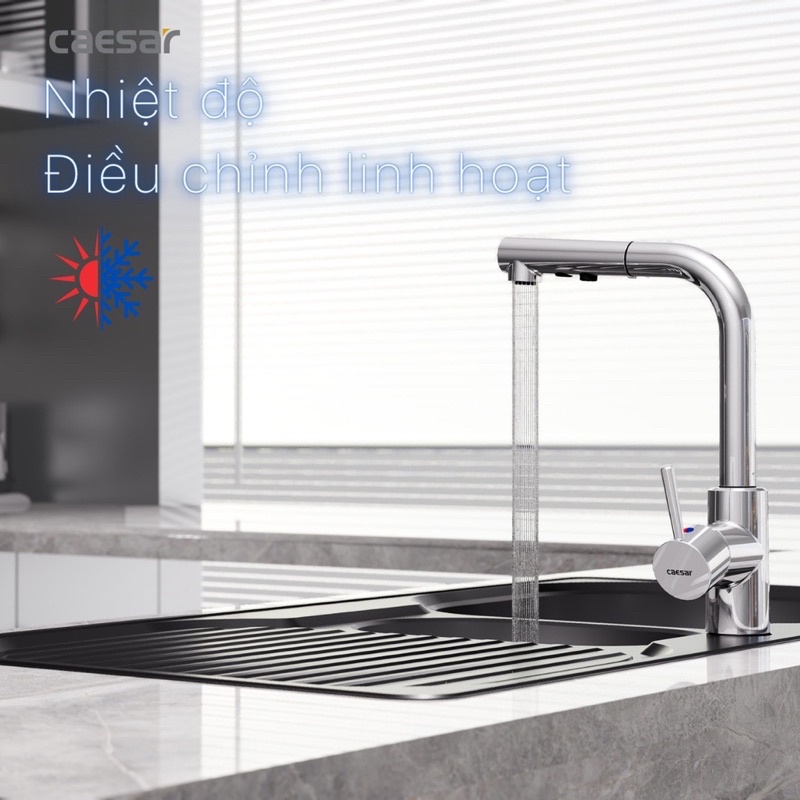 Vòi rửa chén bát nóng lạnh CAESAR K915C, Vòi bếp 2 đường nước, Cam kết chính hãng