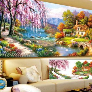 Tranh phong cảnh mùa xuân - MÙA XUÂN ẤM ÁP - Tranh đính đá giá rẻ nhất - Y8175( 160x70). Df2931(120×60). Df2741(180×100)