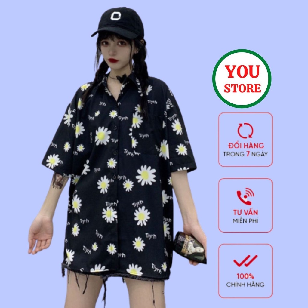 Áo Sơ Mi Hình Hoa Cúc Nam Nữ Free Size Kiểu Dáng Tay Lỡ Chất Vải Mềm Không Nhăn Mã 009 You Store