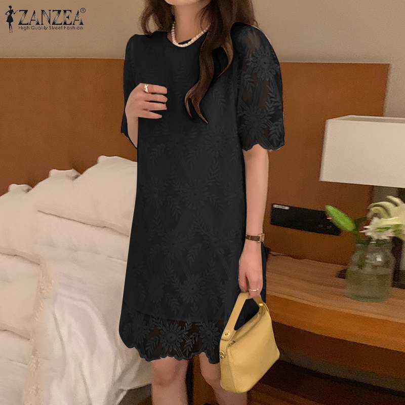 Đầm mini Zanzea hai lớp màu trơn họa tiết hoa vintage thời trang cho nữ