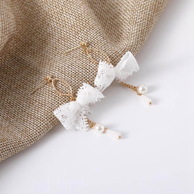 Bông tai dạng ruy băng đính đá phong cách Hàn Quốc B