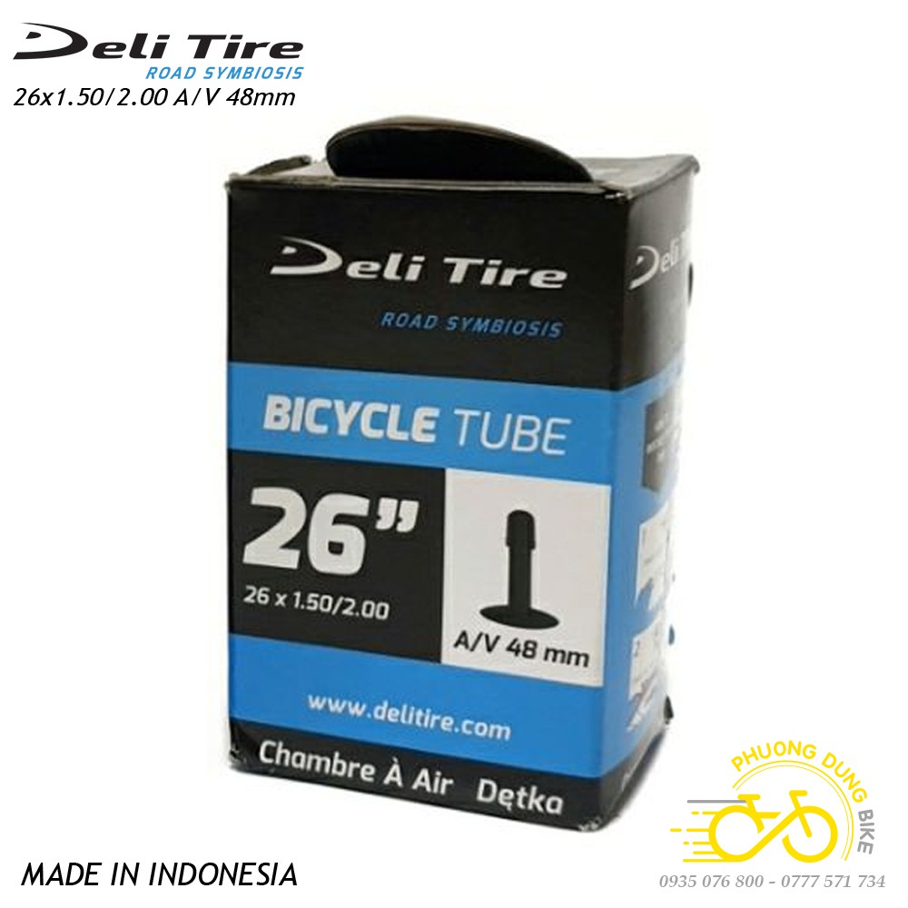 Ruột (Săm) xe đạp Deli Tire 26x1.5-2.0 48mm Van Mỹ - Van Xe Máy