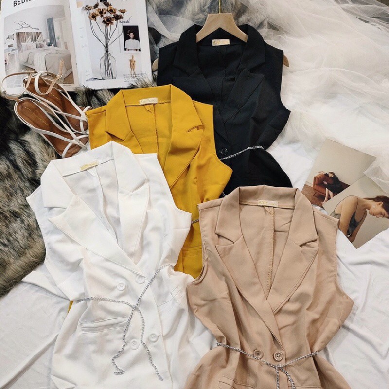 Áo vest không tay nữ phối nút xinh ảnh thật | BigBuy360 - bigbuy360.vn