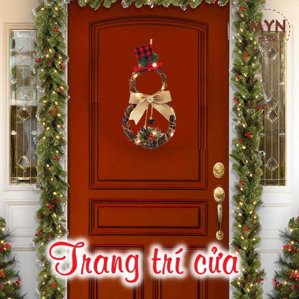 Vòng nguyệt quế người tuyết, tuần lộc trang trí Noel 20*40cm MYN Home