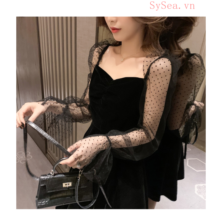 Đầm Midi Chữ A Họa Tiết Chấm Bi Quyến Rũ Thời Trang Cho Nữ