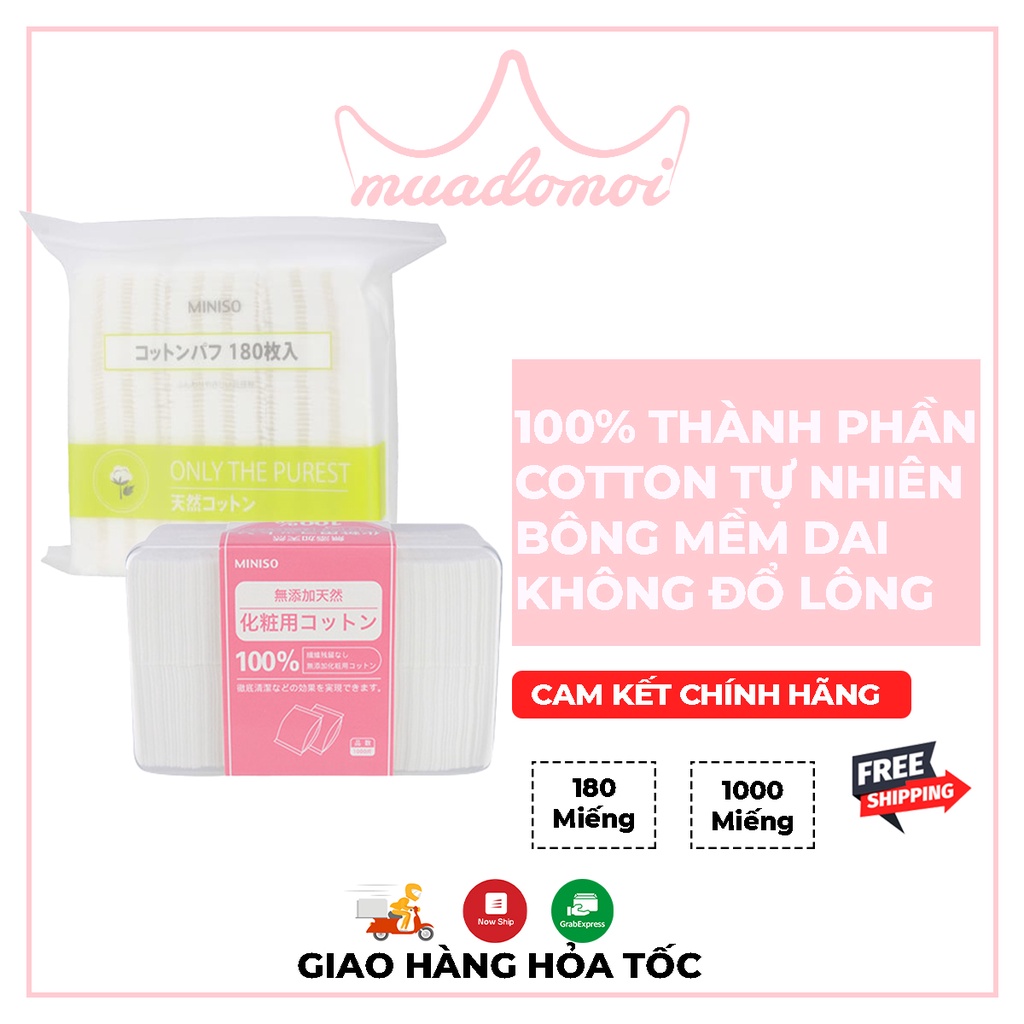 Bông tẩy trang Miniso Nhật Bản bông mềm gói 180 miếng/ hộp 1000 miếng  - Muadomoi