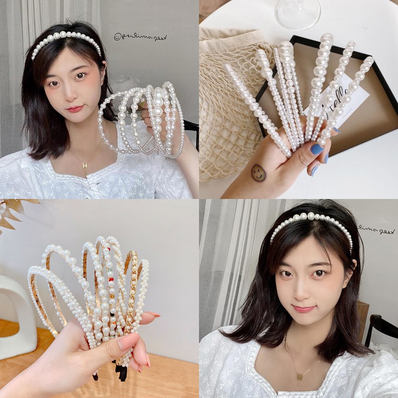 Băng đô thời trang đính ngọc trai lung linh phong cách Hàn Quốc đơn giản 2020 cho nữ