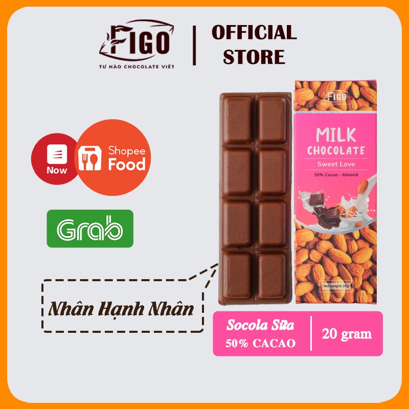 [GIÁ TỐT| 10 HỘP MIX ĐỦ 7 VỊ 20G] Chocolate 50% Cacao| Kẹo socola sữa đủ 7 vị Hạnh nhân Hạt điều Dừa Nho Phô mai FIGO